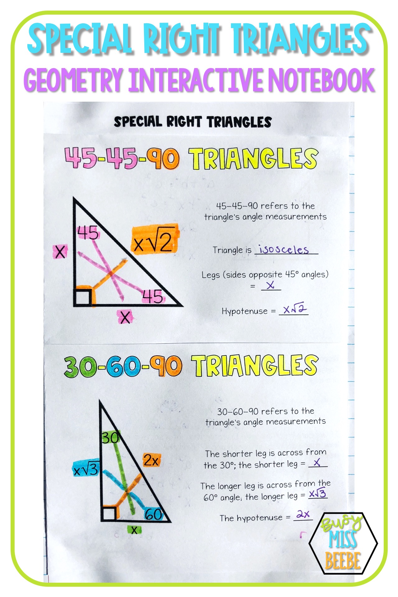 Geometry Interactive Notebook Right Triangles Busy Miss Beebe