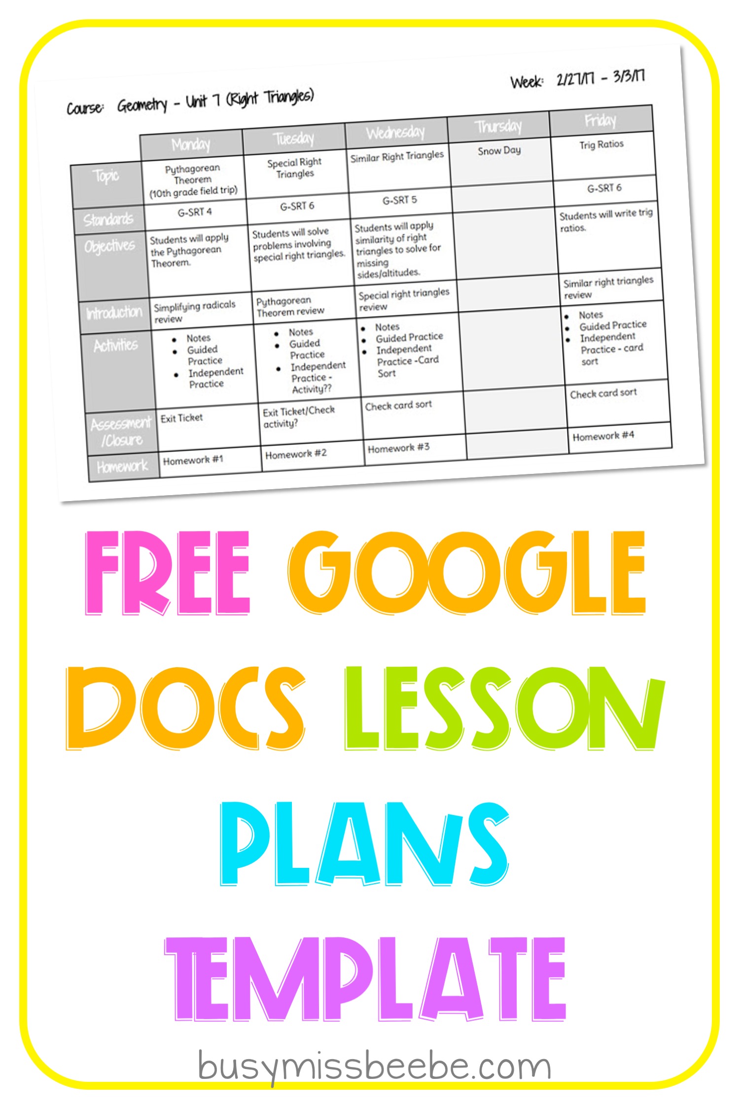 Google Docs Lesson Plans Template Busy Miss Beebe