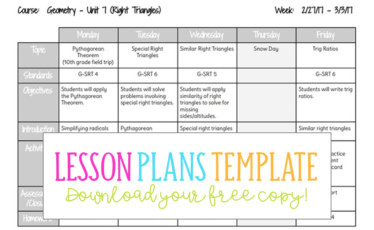 High School Weekly Lesson Plan Template Google Docs