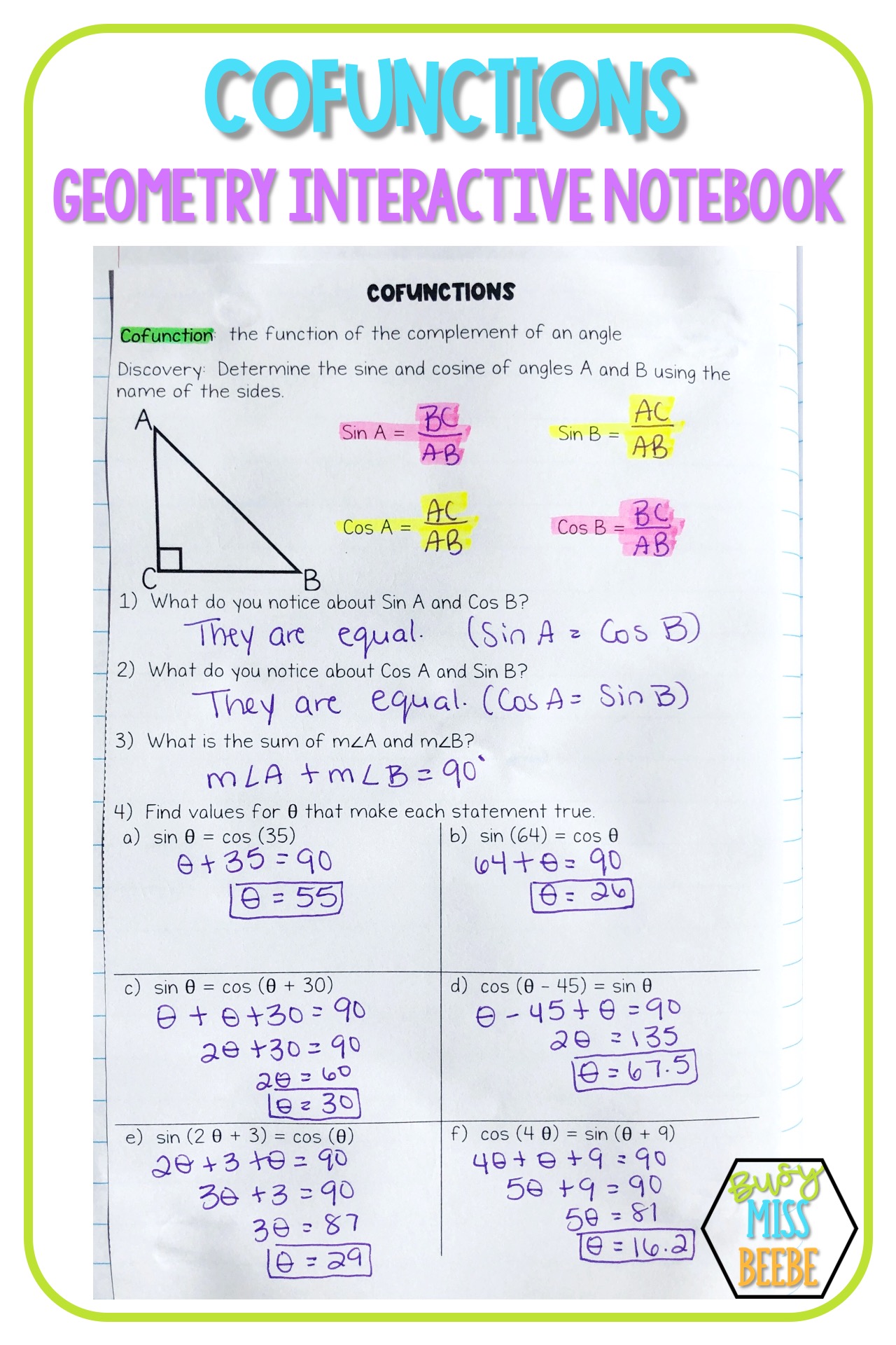 Geometry Interactive Notebook: Right Triangles - Busy Miss Beebe