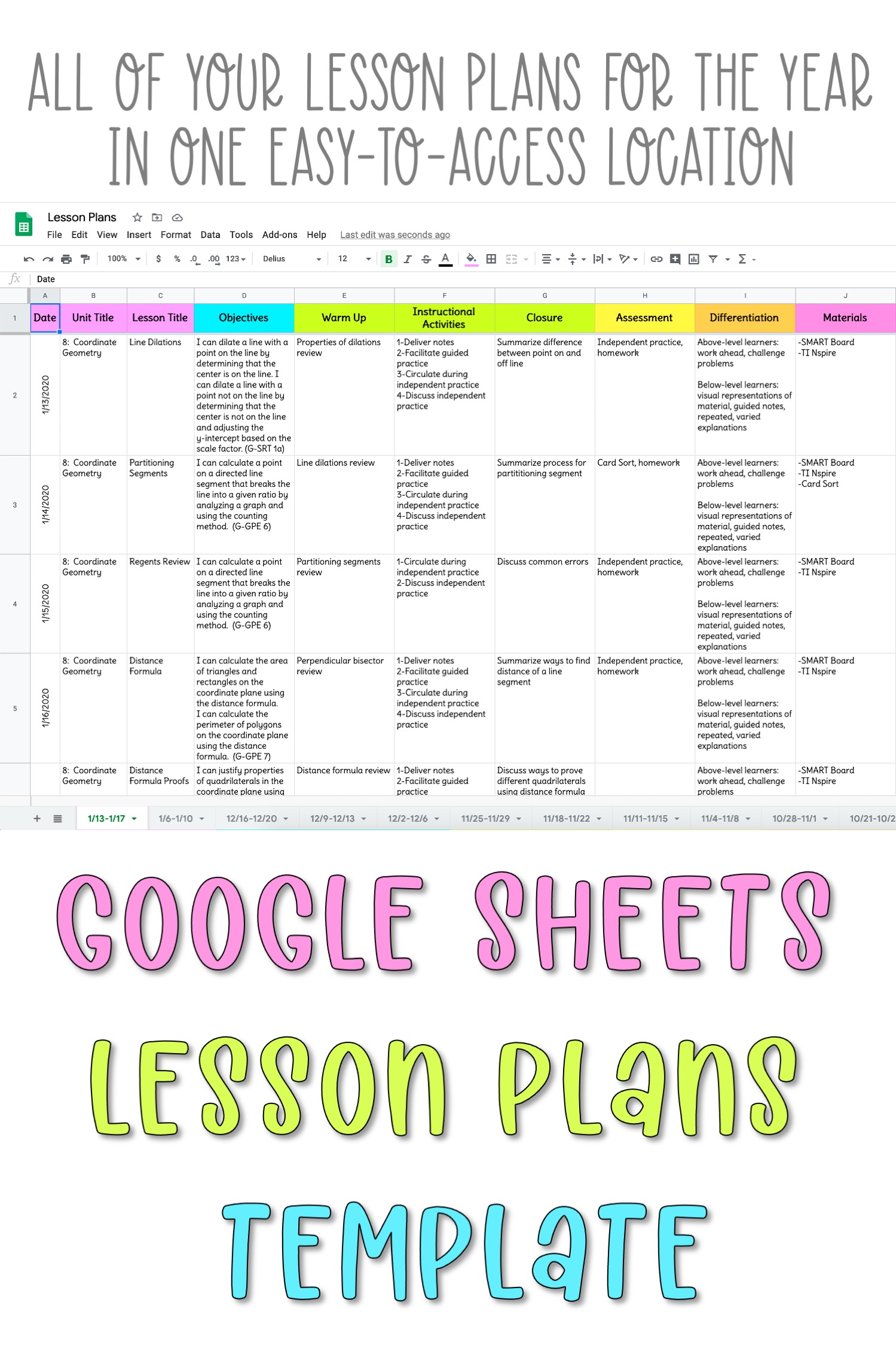 Google Sheets Lesson Plan Template Busy Miss Beebe
