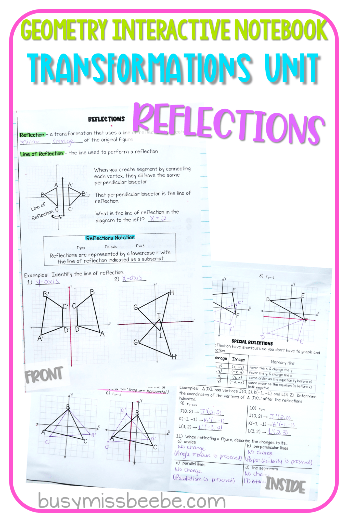 Transformations Unit Geometry Interactive Notebook Busy Miss Beebe