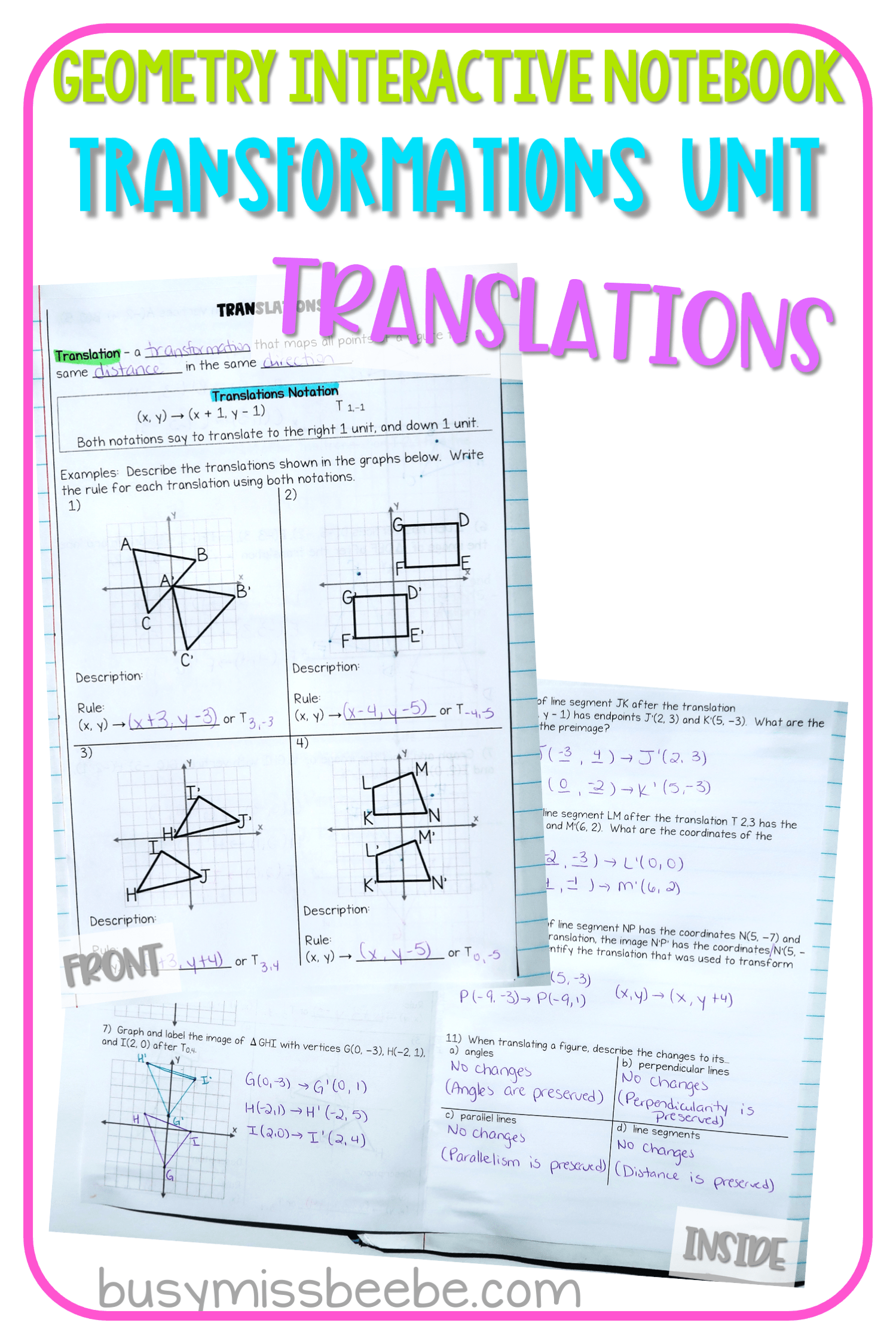 Transformations Unit: Geometry Interactive Notebook - Busy Miss Beebe